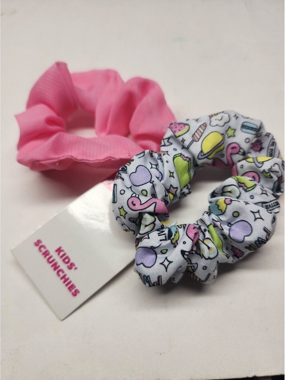 2-Pack KID'S SCRUNCHIES Hair Scrunchies Age 3+ Pink Flamingos Hearts Stars